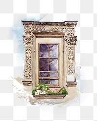 Building window png watercolor collage element, transparent background. Remixed by rawpixel.