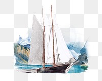 Sailboat png watercolor collage element, transparent background. Remixed by rawpixel.