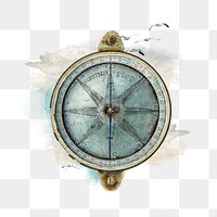 Compass png watercolor collage element, transparent background. Remixed by rawpixel.