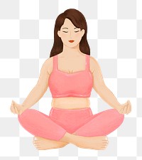 Meditating woman png, wellness character illustration, transparent background