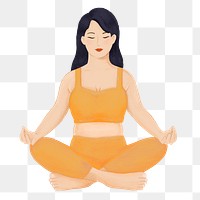 Meditating woman png, wellness character illustration, transparent background