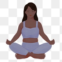 Meditating black woman png, wellness character illustration, transparent background