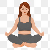 Meditating woman png, wellness character illustration, transparent background