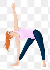 Woman stretching png, wellness illustration, transparent background