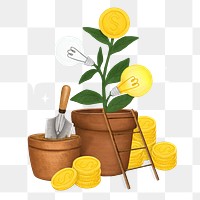 Creative ideas png money plant, finance remix, transparent background