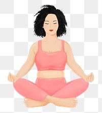 Meditating woman png, wellness character illustration, transparent background