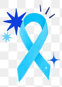 Blue ribbon png, cancer awareness illustration, transparent background