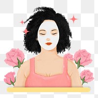 Woman masking face png, skincare routine illustration, transparent background