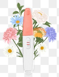 Positive pregnancy test png, women's health, floral remix, transparent background