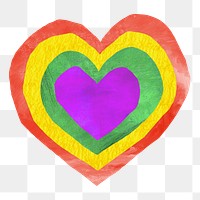 PNG LGBTQ rainbow heart, love paper craft element, transparent background