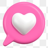 PNG 3D heart speech bubble, element illustration, transparent background