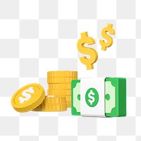 PNG 3D stacks of money, element illustration, transparent background