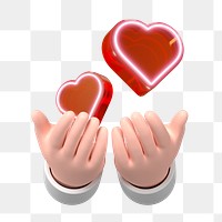 PNG 3D hand giving hearts, element illustration, transparent background