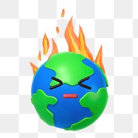 PNG 3D burning globe, element illustration, transparent background