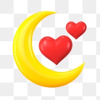PNG 3D crescent moon hearts, element illustration, transparent background