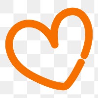 Png orange heart doodle line art, transparent background