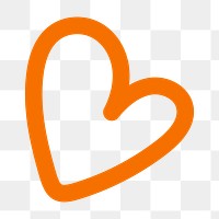 Png orange heart doodle line art, transparent background