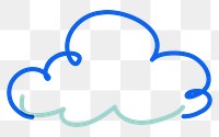 Png blue cloud doodle line art, transparent background