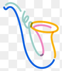 Png saxophone doodle line art, transparent background