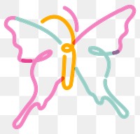 Png colorful butterfly doodle line art, transparent background