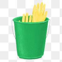 Green bucket png, cleaning supply illustration, transparent background