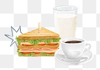 Lunch sandwich png, aesthetic illustration, transparent background