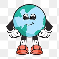 Earth character png, retro illustration, transparent background