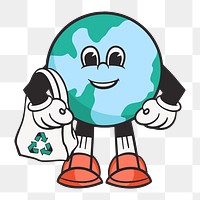 Earth character png, retro illustration, transparent background