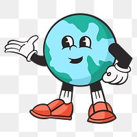 Earth character png, retro illustration, transparent background