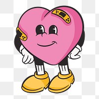 Heart character png, retro illustration, transparent background