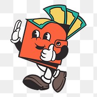 Money character png, retro illustration, transparent background