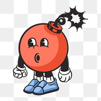 Bomb character png, retro illustration, transparent background