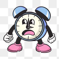 Clock character png, retro illustration, transparent background