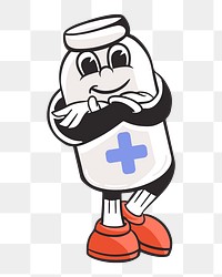 Medicine character png, retro illustration, transparent background