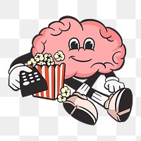 Brain character png, retro illustration, transparent background