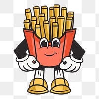 Fries character png, retro illustration, transparent background