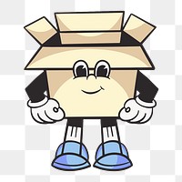 Box character png, retro illustration, transparent background