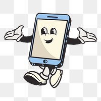 Phone character png, retro illustration, transparent background