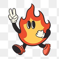 Fire character png, retro illustration, transparent background