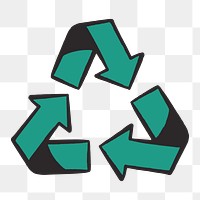 Recycle symbol png, retro illustration, transparent background