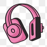 Music headphones png, retro illustration, transparent background