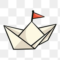 Paper boat png, retro illustration, transparent background