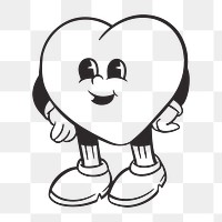 Heart character png, retro illustration, transparent background