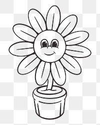 Flower character png, retro illustration, transparent background