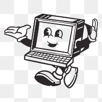 Computer character png, retro illustration, transparent background