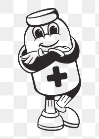 Medicine character png, retro illustration, transparent background