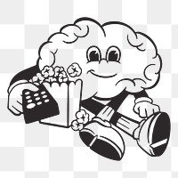 Brain character png, retro illustration, transparent background