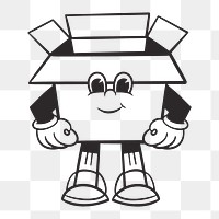 Box character png, retro illustration, transparent background