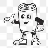 Can character png, retro illustration, transparent background