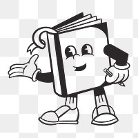 Book character png, retro illustration, transparent background